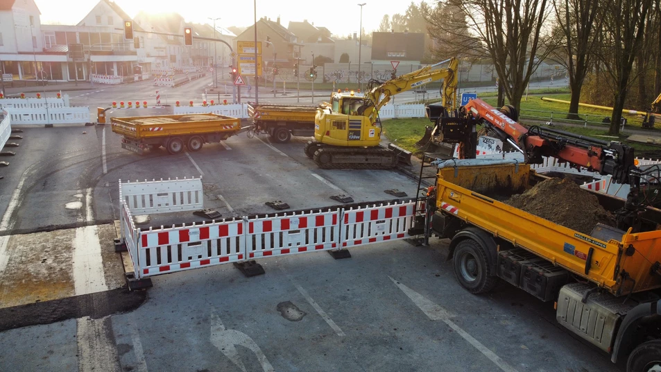 Große Baustelle auf der Lünener Straße in Kamen